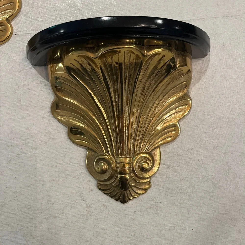 Vintage Ethan Allen brass shell scroll Wall Decor Shelves. Absolutely stunning!